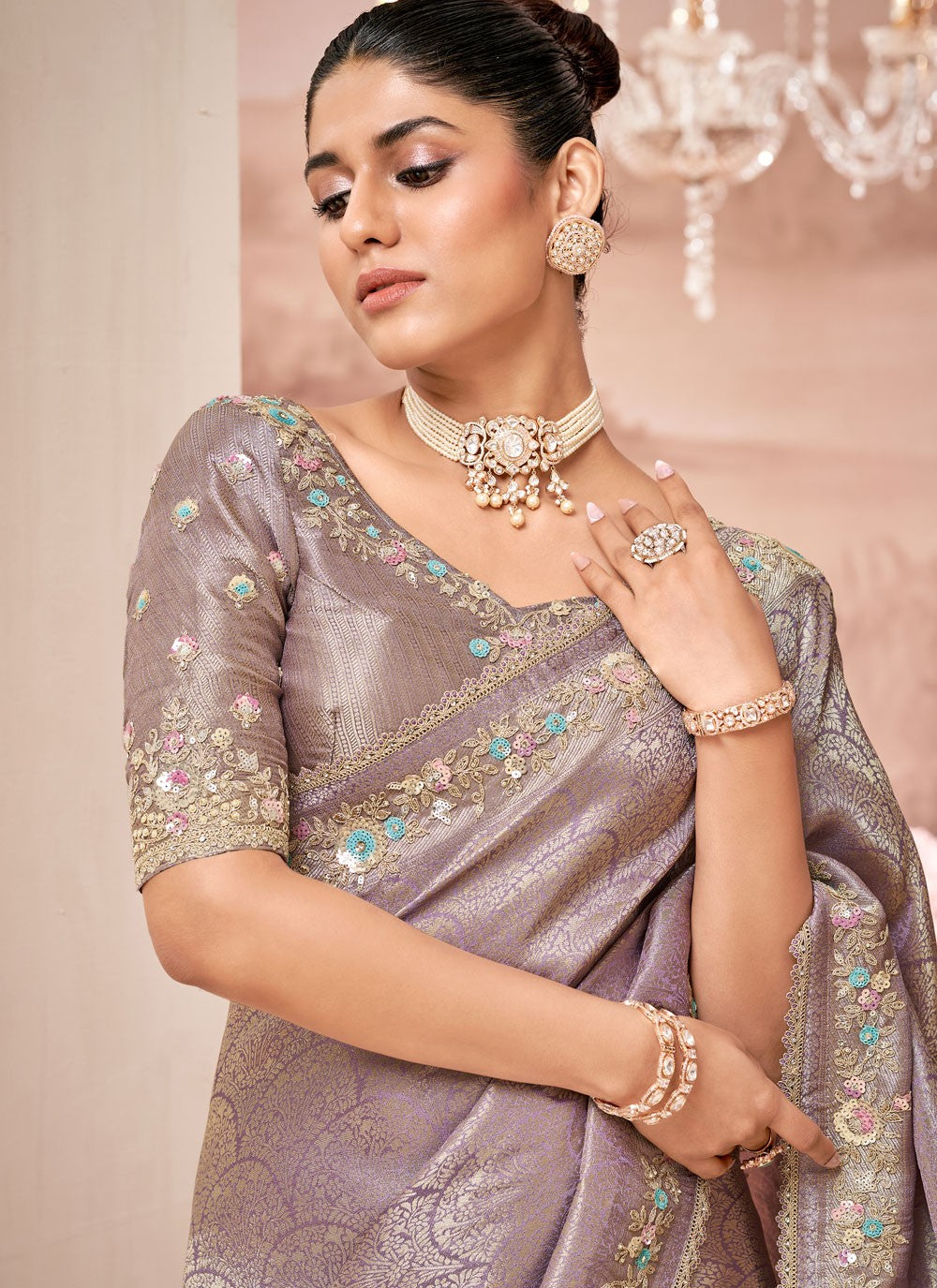 Classic Embroidered Viscose Saree - S8876