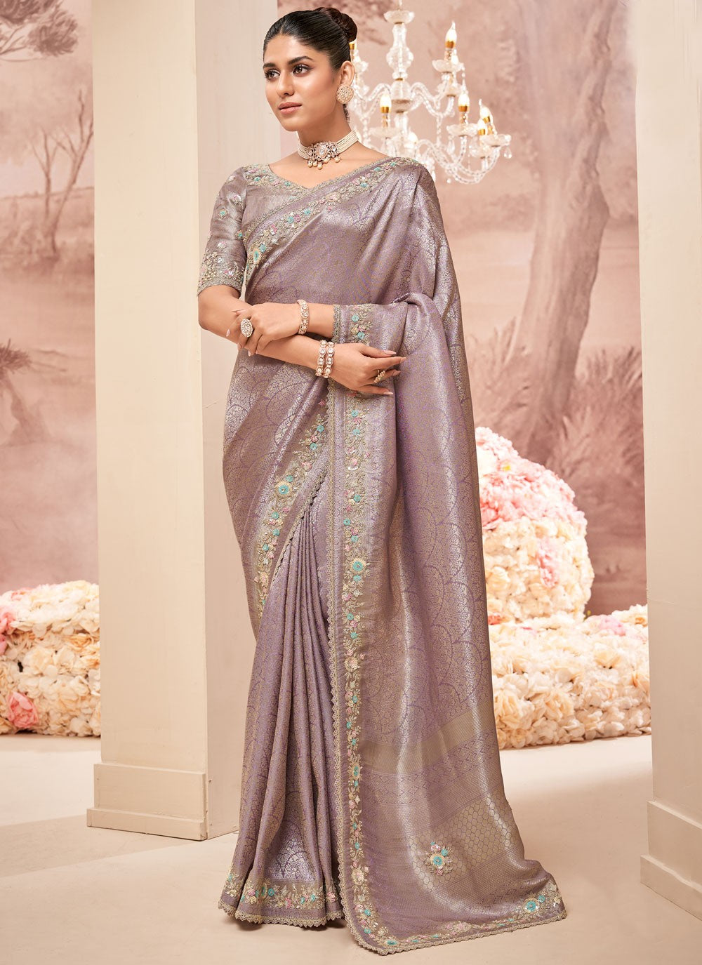 Classic Embroidered Viscose Saree - S8876