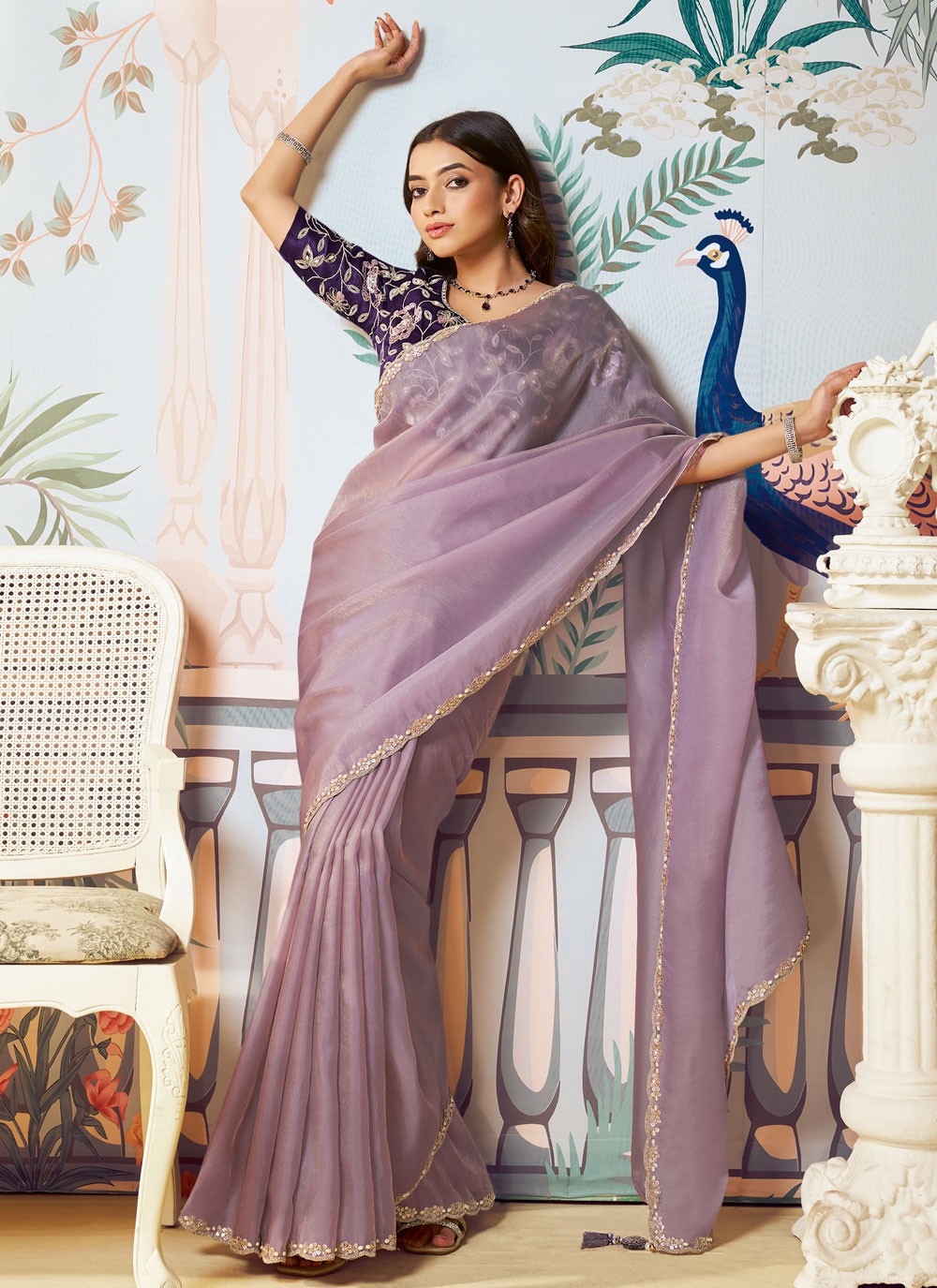 Lavender Organza Contemporary Saree Embroidered, Sequins S19838