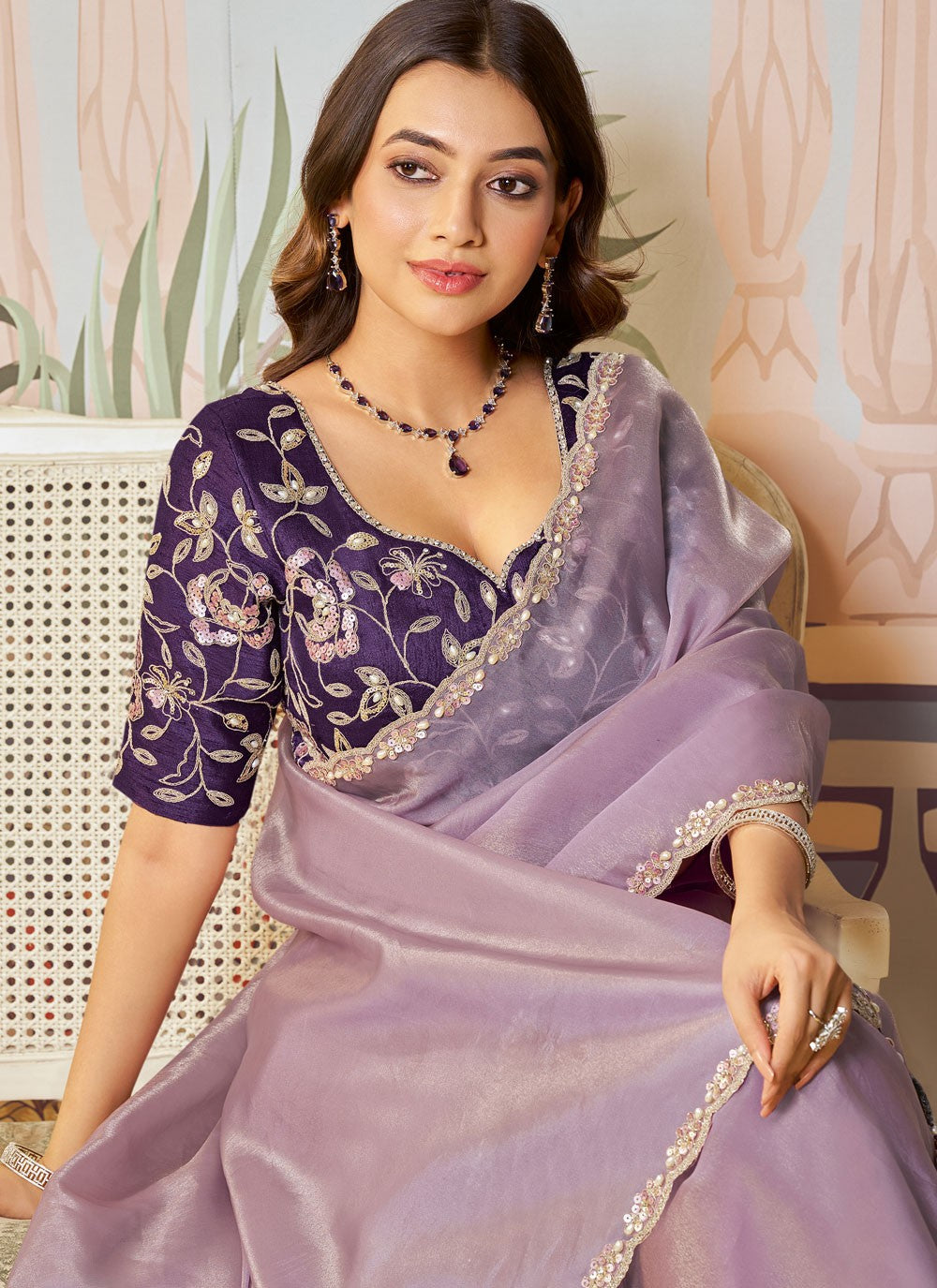 Lavender Organza Contemporary Saree Embroidered, Sequins S19838