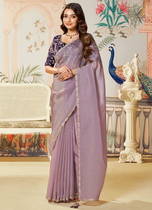 Lavender Organza Contemporary Saree Embroidered, Sequins S19838