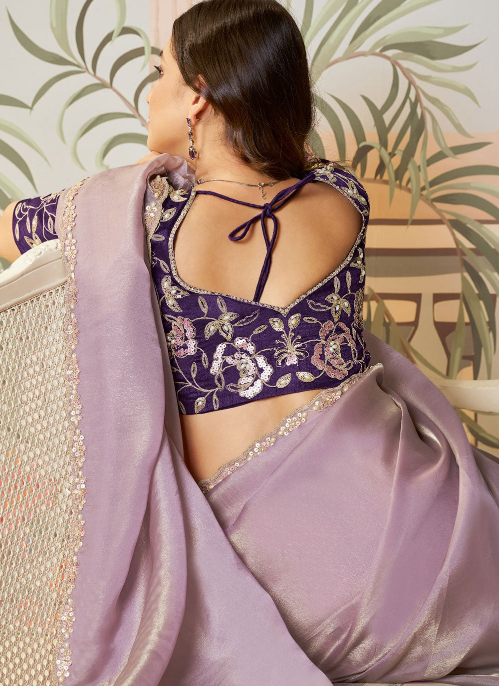 Lavender Organza Contemporary Saree Embroidered, Sequins S19838