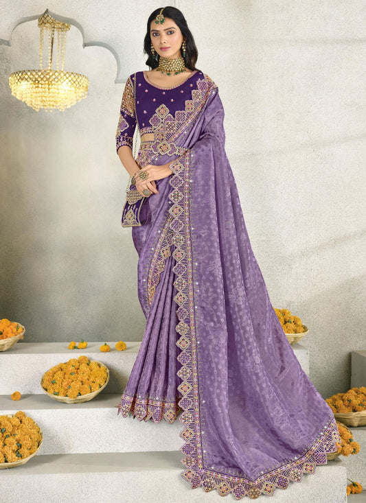 Border Work Silk Lavender Traditional Saree S15554