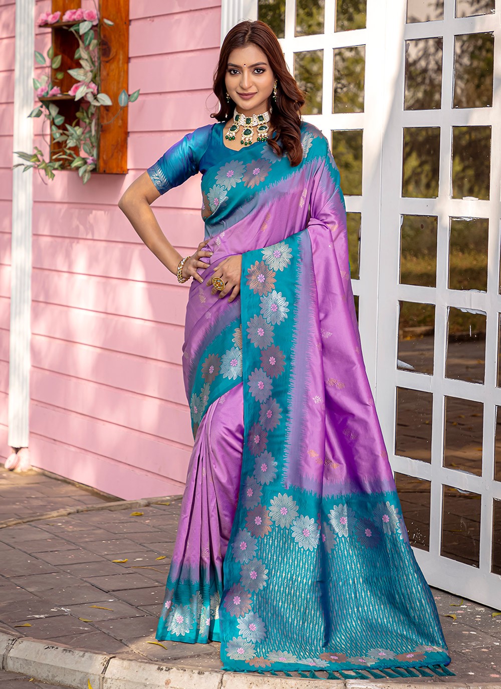 Trendy Saree Printed Lavender Silk S12562