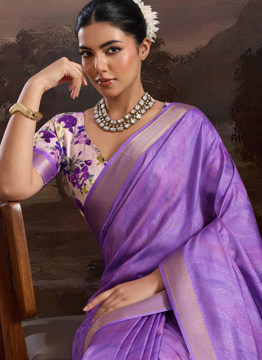Lavender Silk Casual Saree Floral Printed S19541