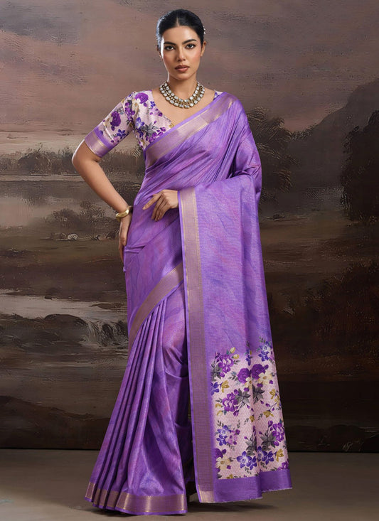 Lavender Silk Casual Saree Floral Printed S19541