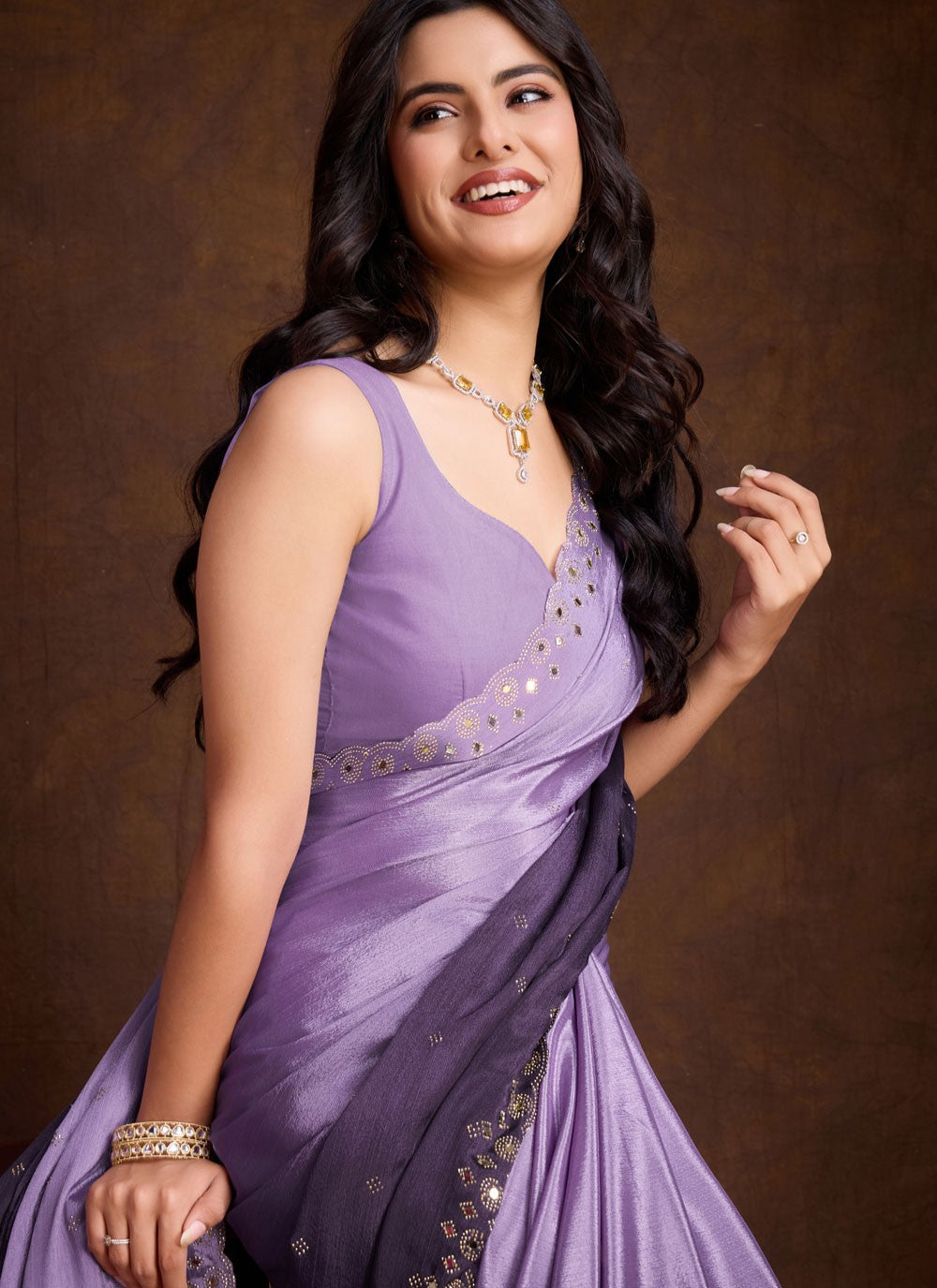 Designer Cut Work Chinon Saree - S8199