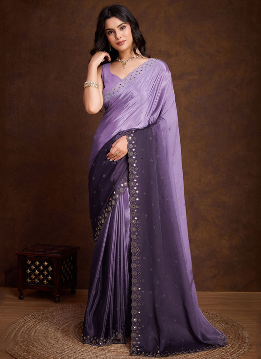 Designer Cut Work Chinon Saree - S8199