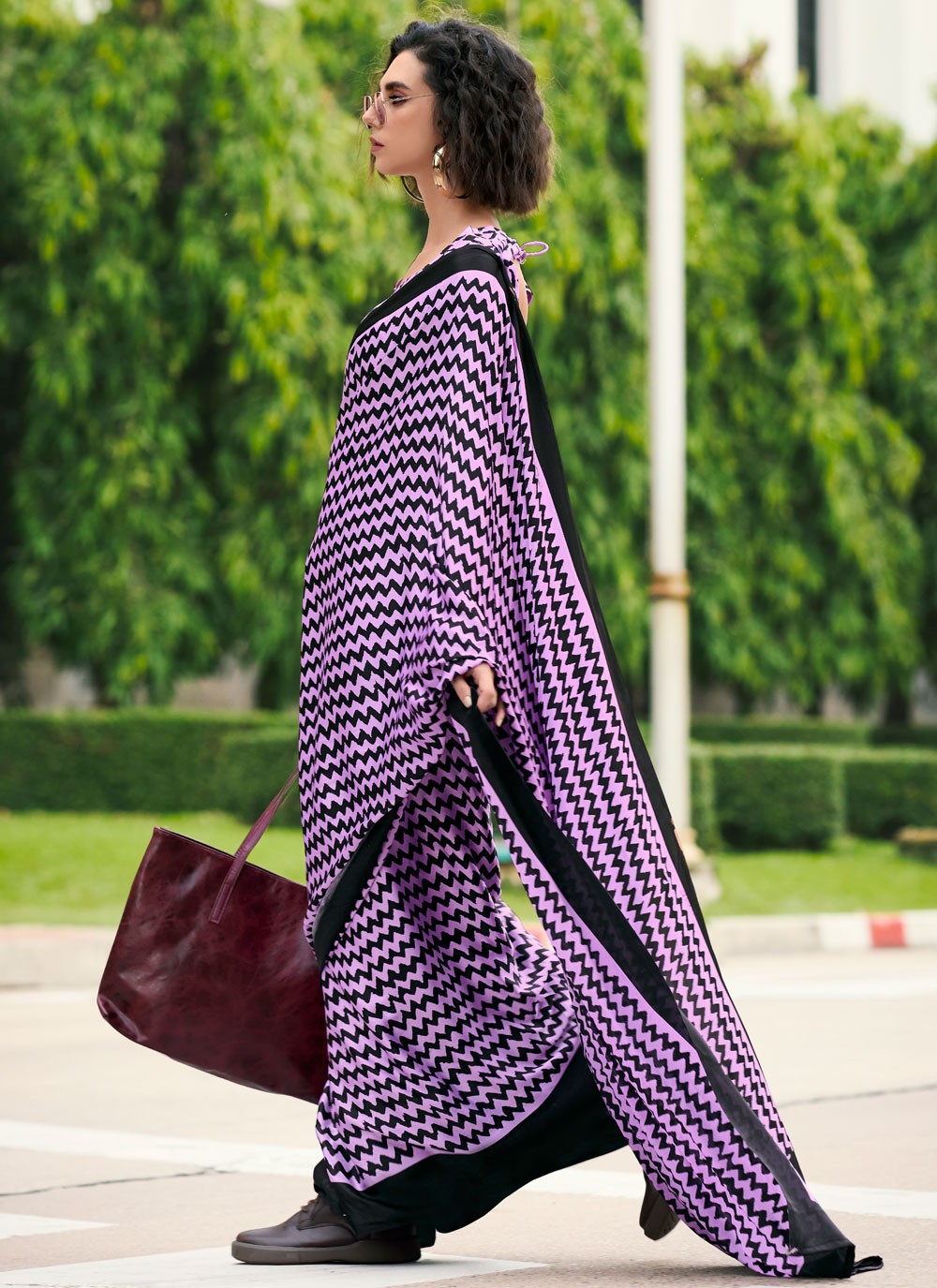 Classic Printed Satin Saree - S7498