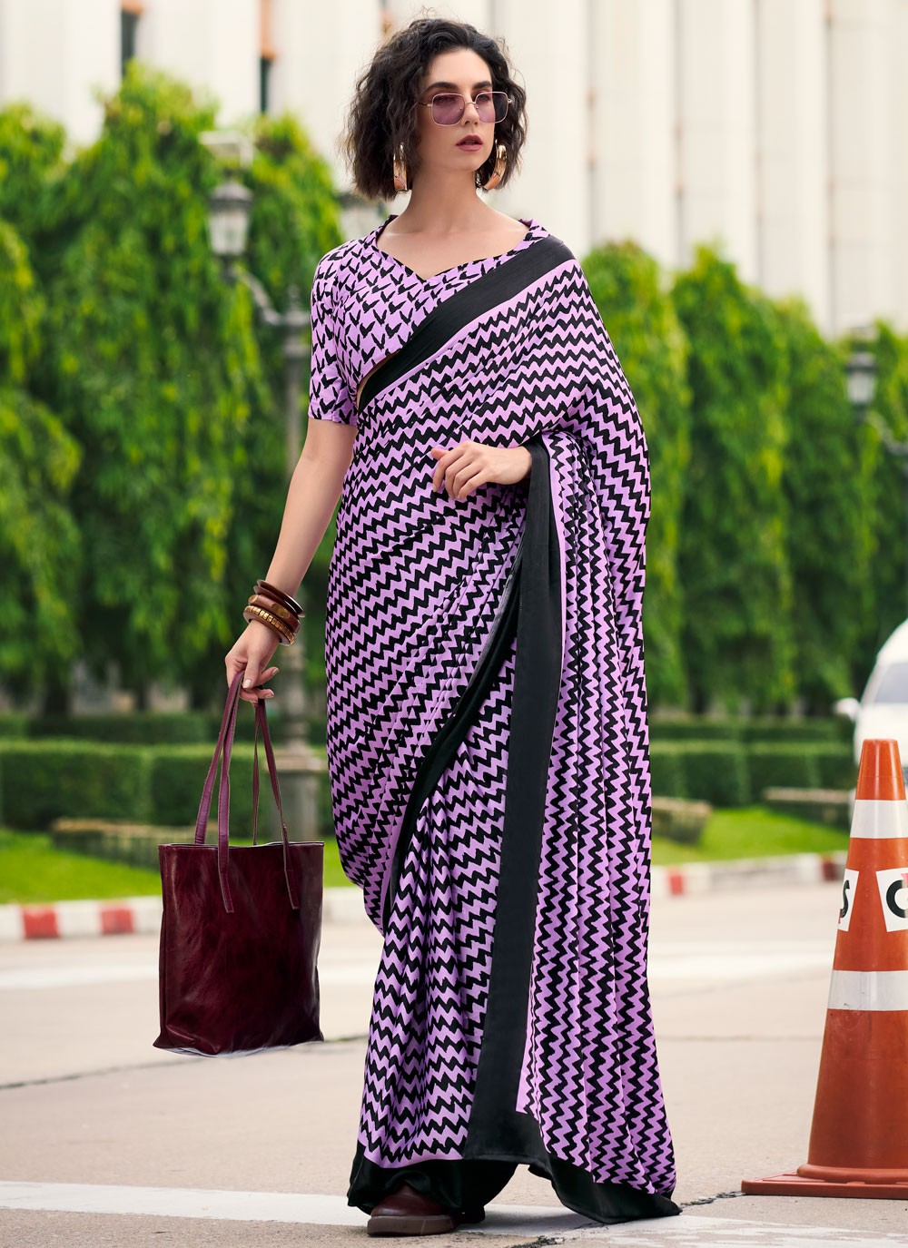 Classic Printed Satin Saree - S7498