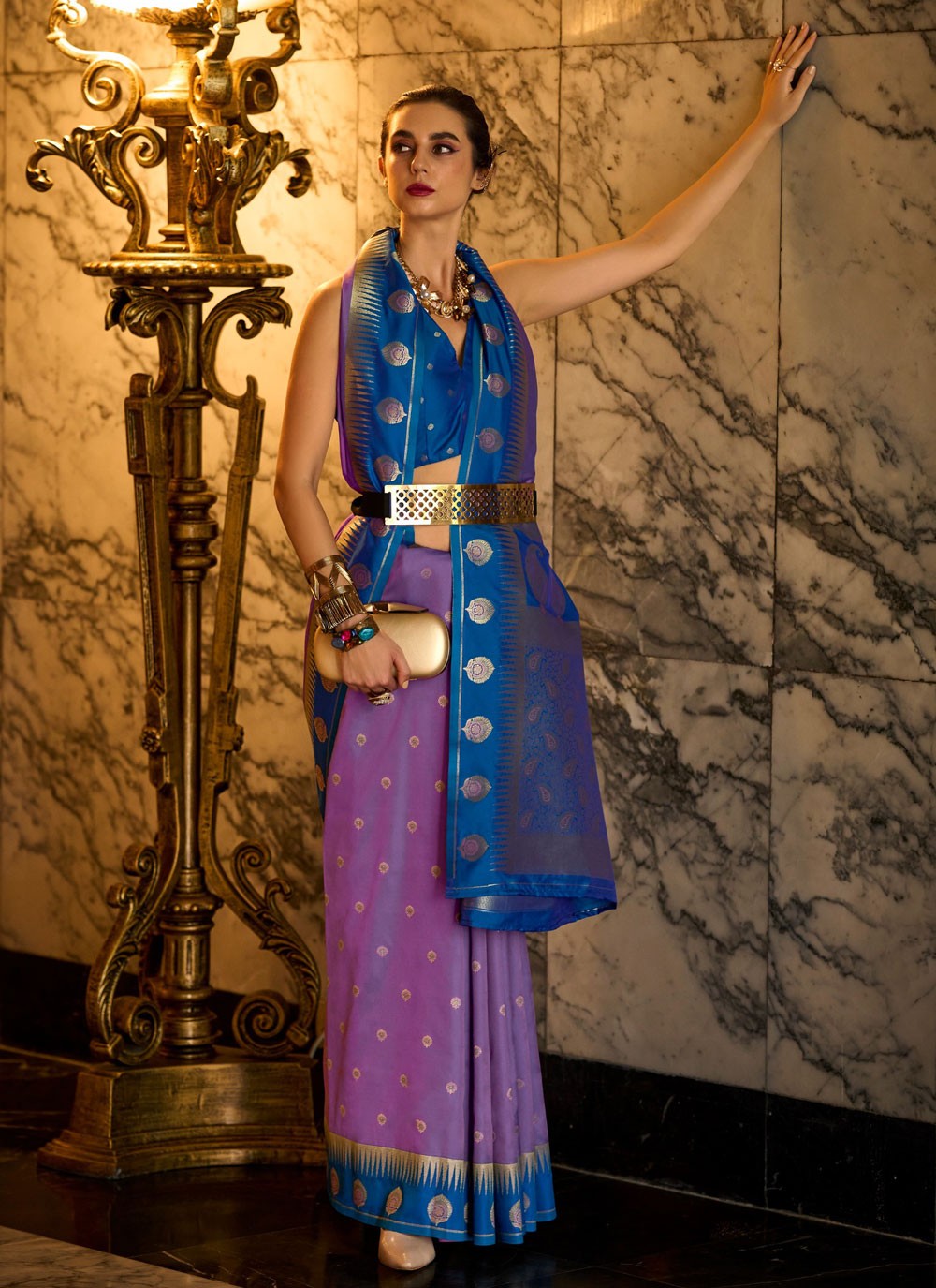 Weaving Zari Silk Lavender Classic Saree S14856