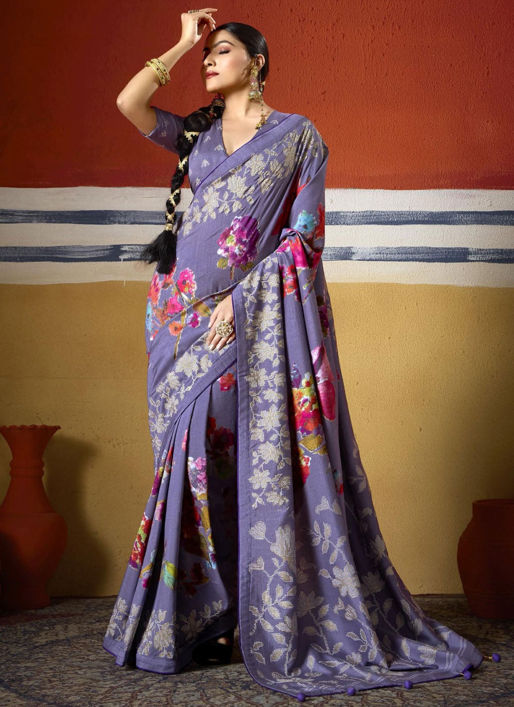 Lavender Silk Designer Saree Printed S17107