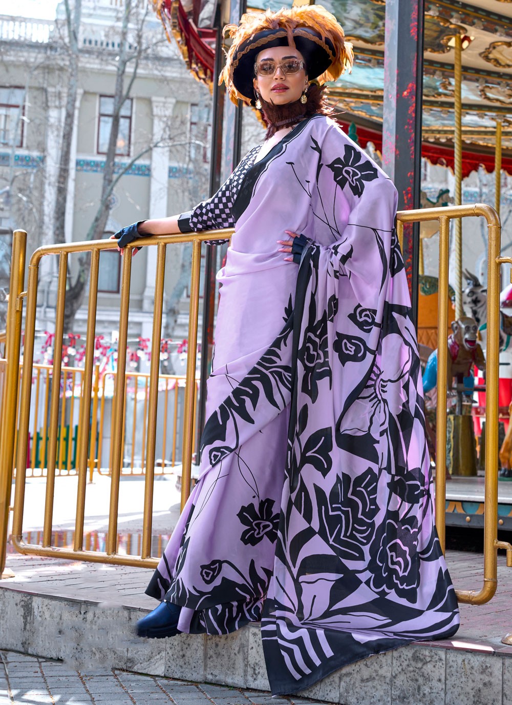 Classic Printed Satin Saree - S8393