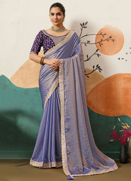 Lavender Silk Contemporary Saree Border Work, Cord, Sequins S20441