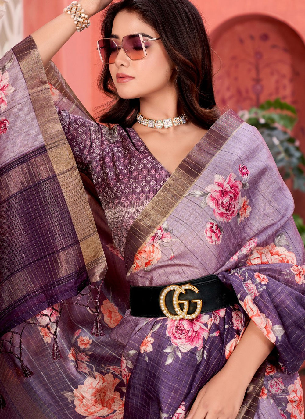 Checks Silk Lavender Traditional Saree S15625