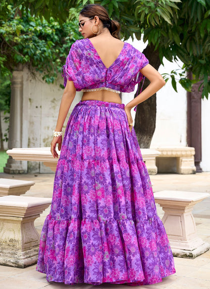 Floral Printed Chiffon Lavender Lehenga Choli L3746