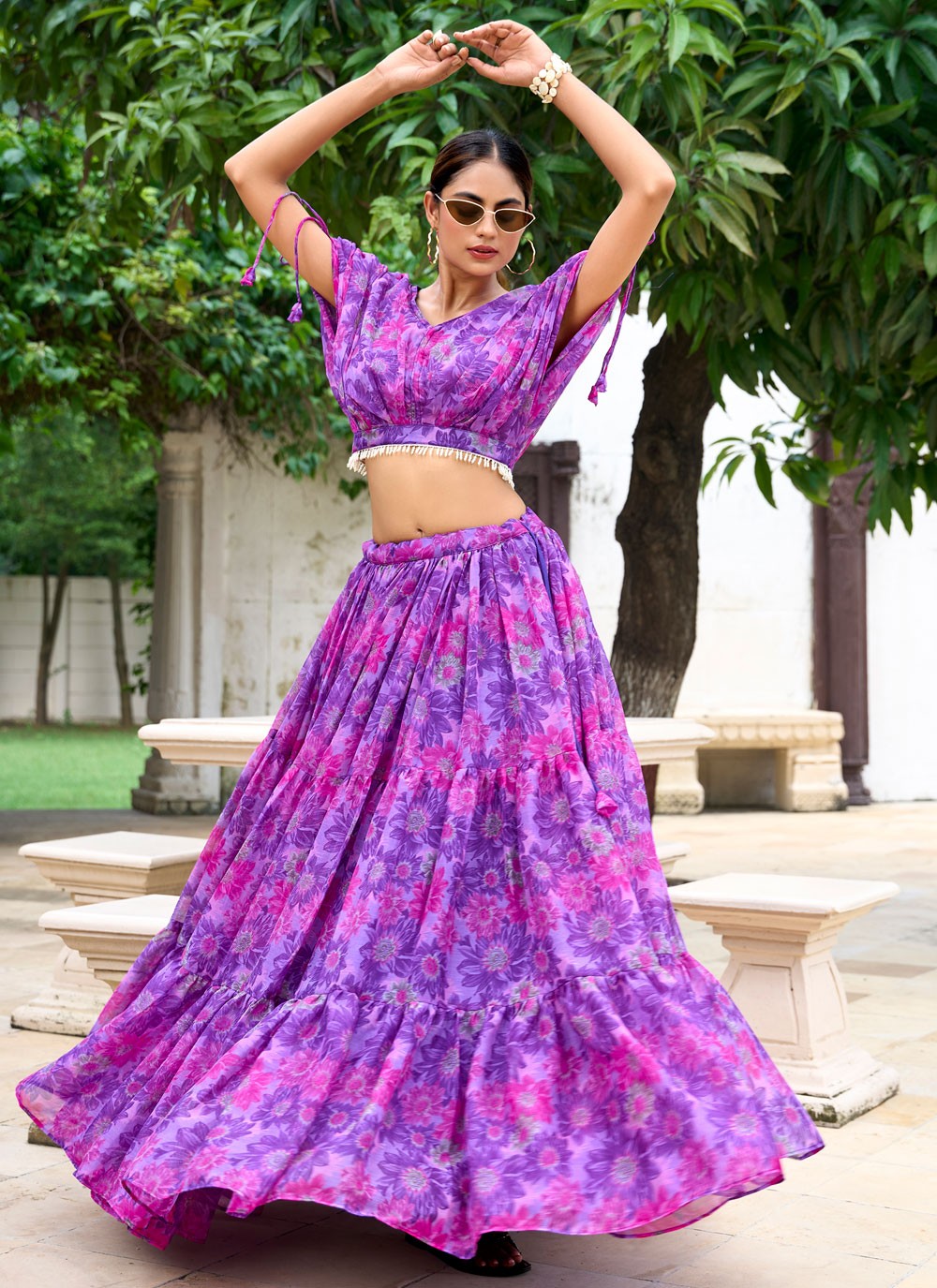 Floral Printed Chiffon Lavender Lehenga Choli L3746