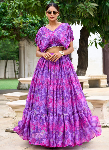 Floral Printed Chiffon Lavender Lehenga Choli L3746