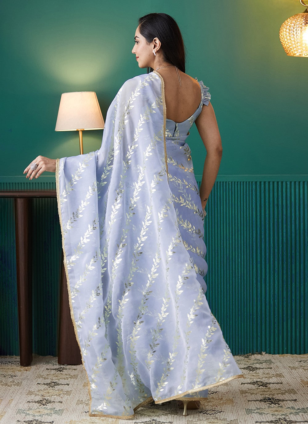 Lavender Organza Classic Saree Foliage Prints S17554