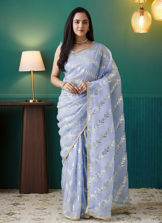 Lavender Organza Classic Saree Foliage Prints S17554