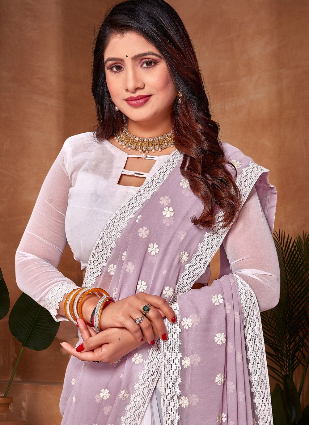 Classic Embroidered Georgette Saree - S9142