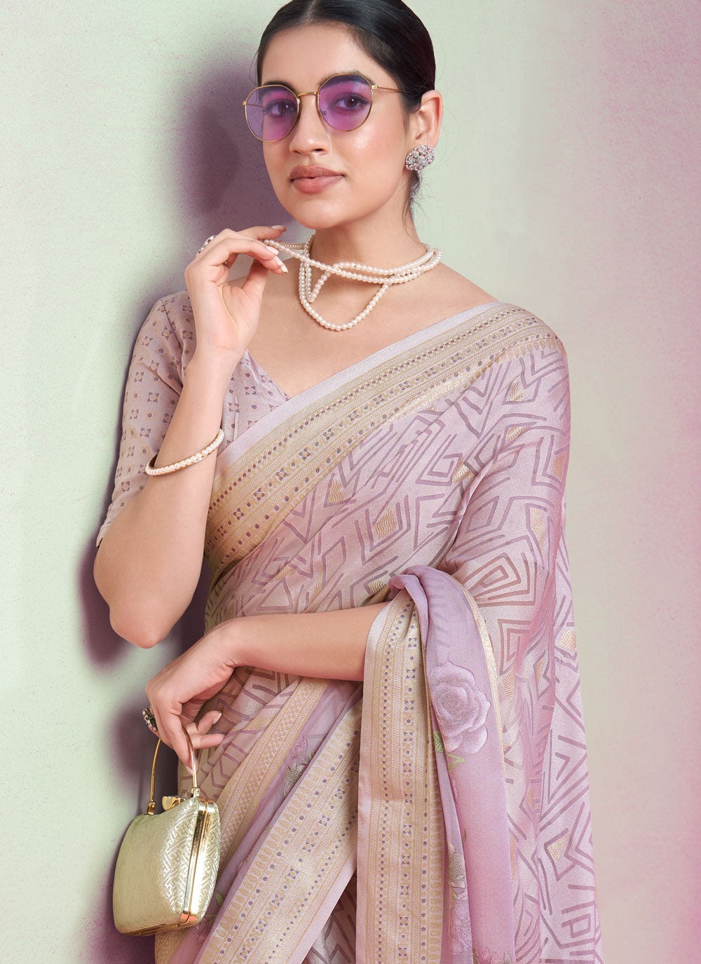 Trendy Saree Printed Lavender Georgette Saree S13365