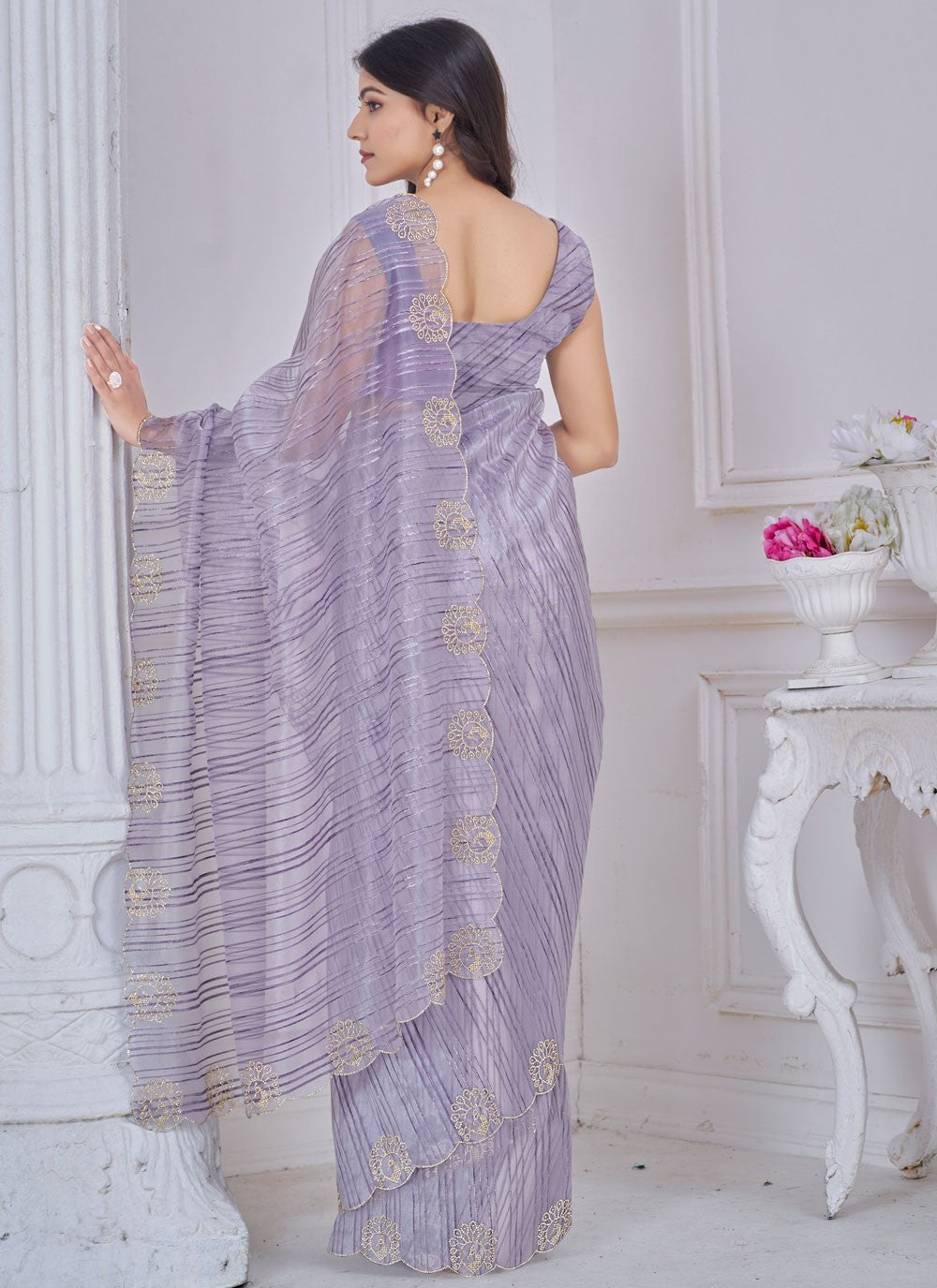 Cut Work Jacquard Lavender Classic Saree S14974