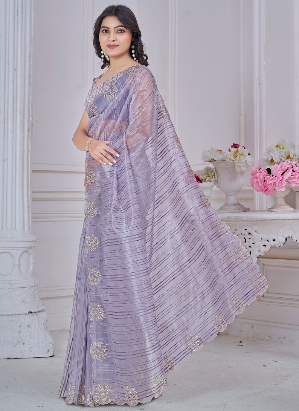 Cut Work Jacquard Lavender Classic Saree S14974