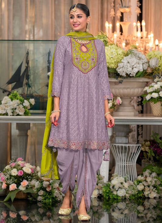 Embroidered Chinon Lavender Salwar Suit T6198