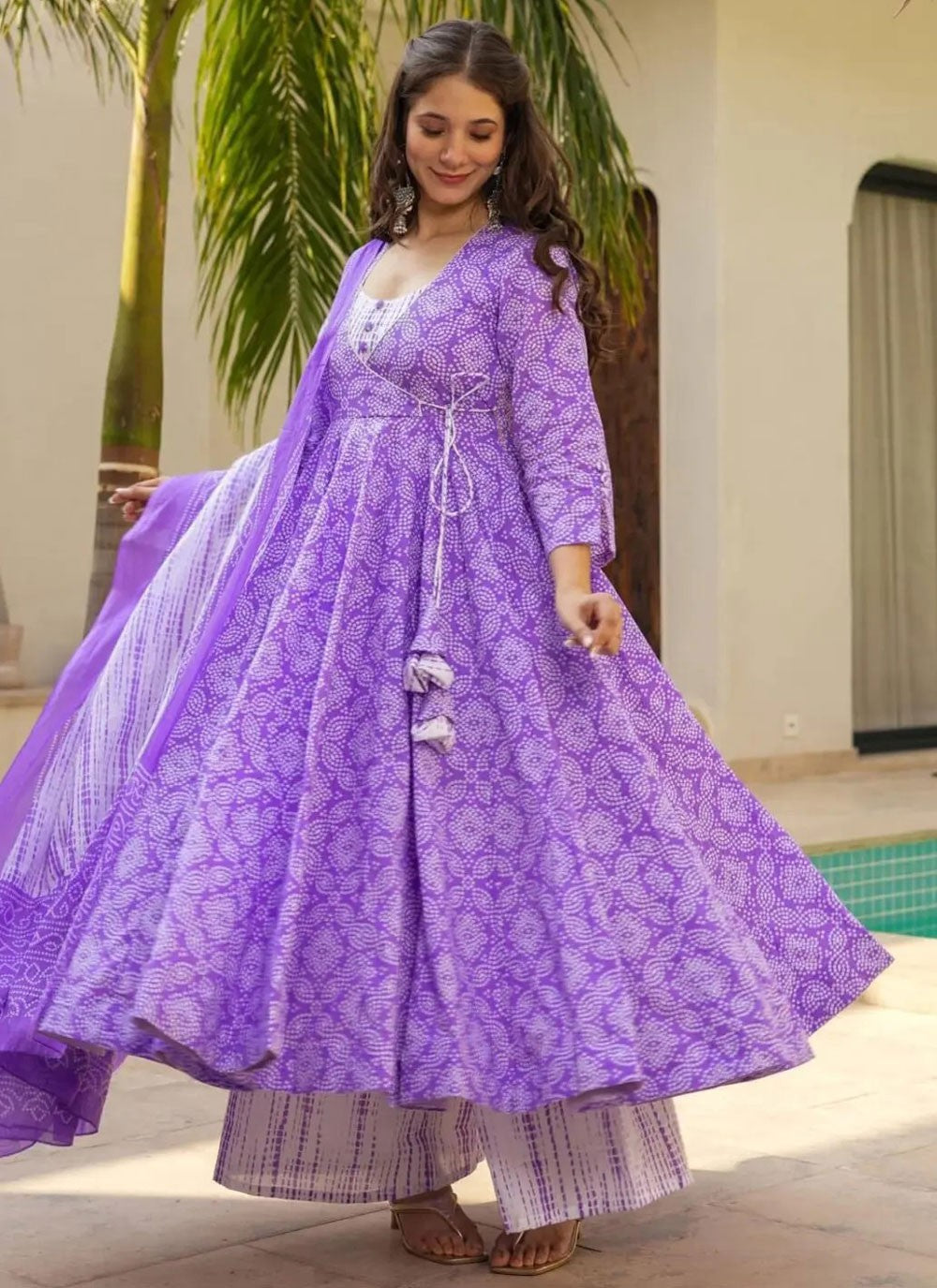 Digital Print Muslin Lavender Anarkali T5922