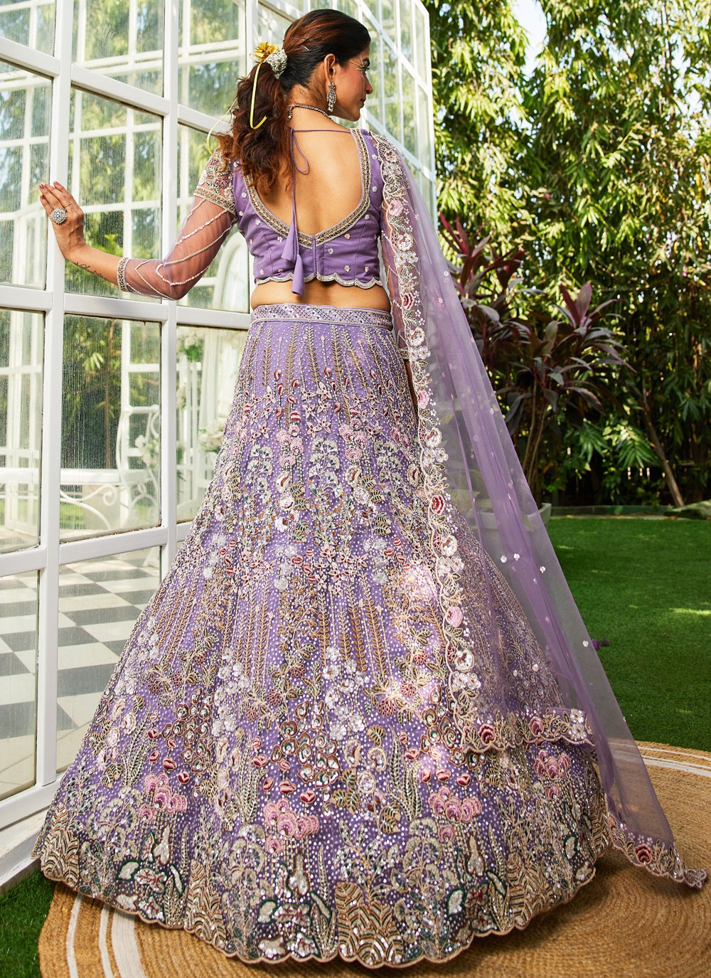 Embroidered Net Lavender Lehenga - L3368