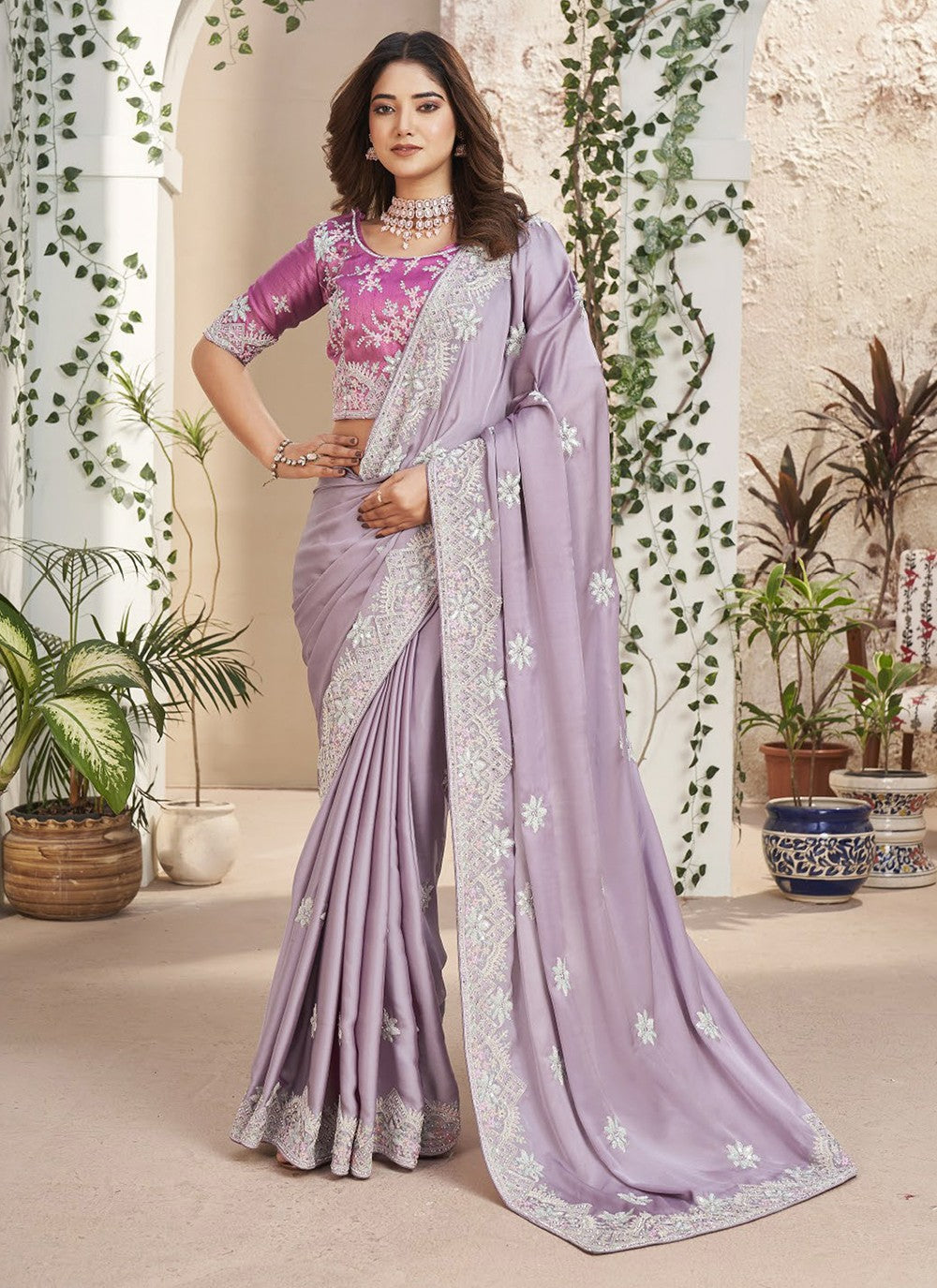 Trendy Embroidered Fancy Fabric Saree - S5206