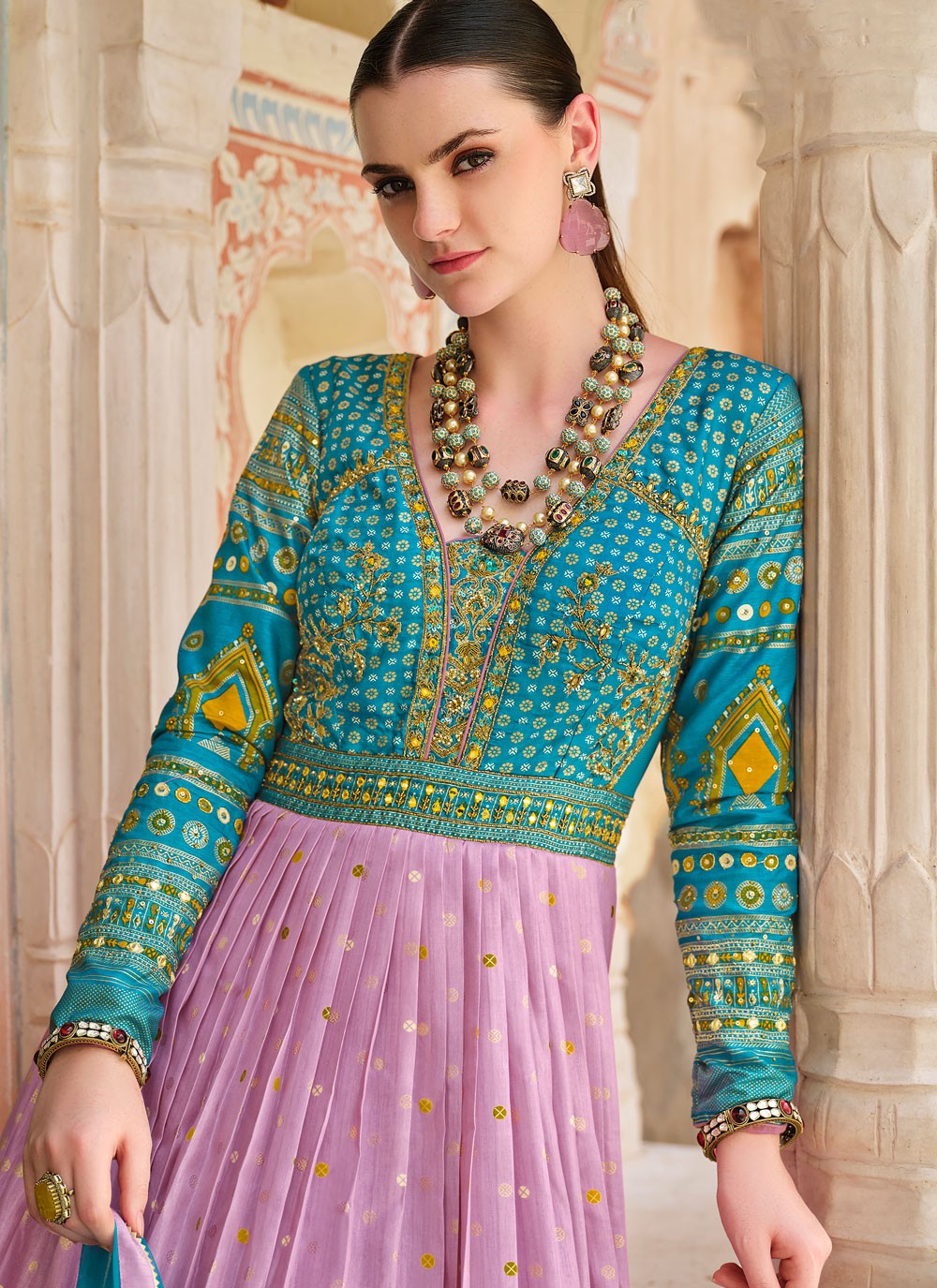 Foliage Prints Silk Gown - G1865