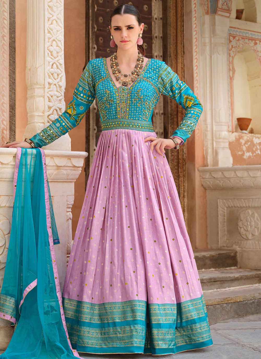 Foliage Prints Silk Gown - G1865