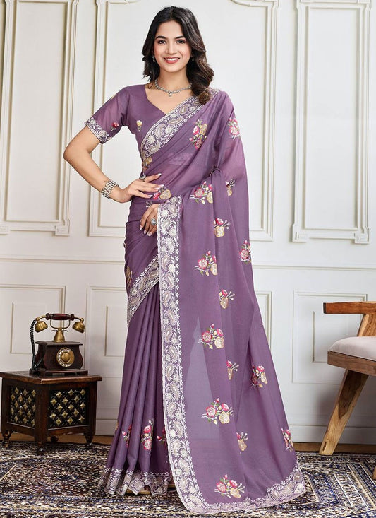 Border Work Georgette Lavender Saree S14231