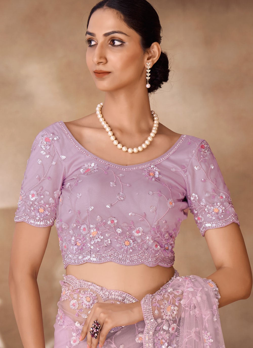 Classic Sequins Net Saree - S6568