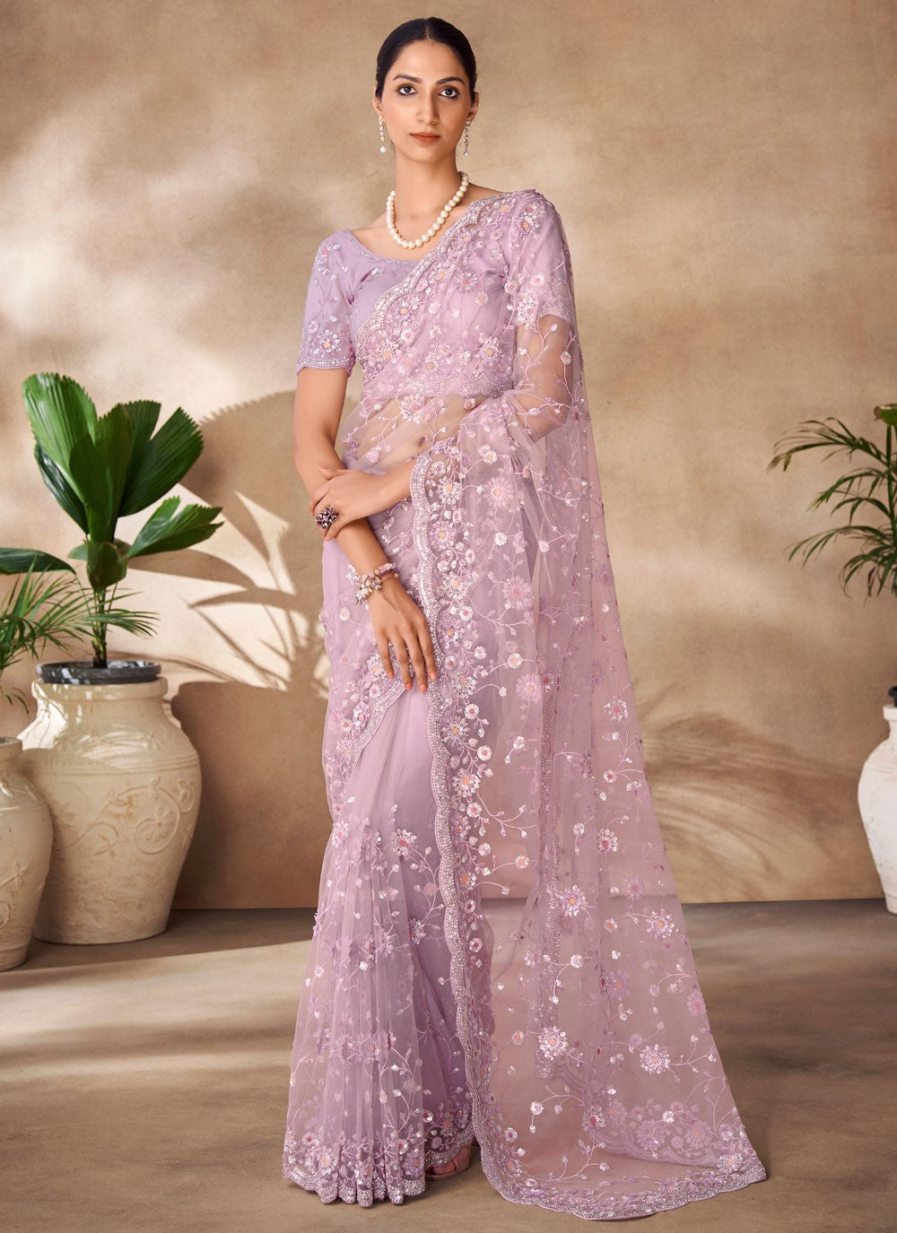 Classic Sequins Net Saree - S6568