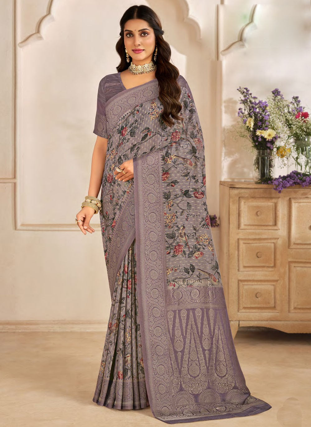 Traditional Weaving Zari Lavender Silk Saree S13321