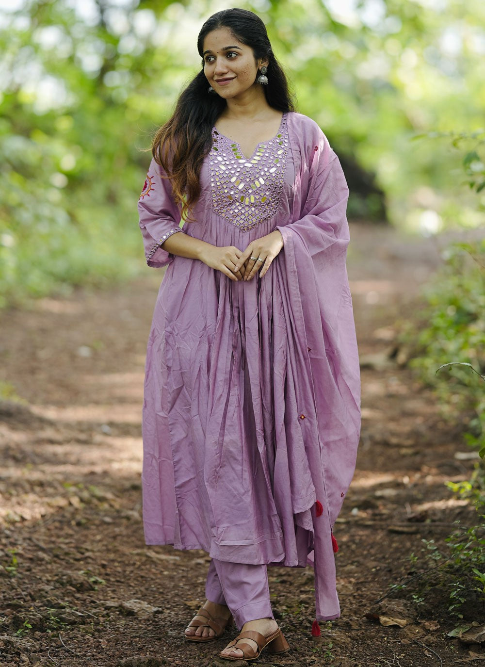 Salwar Suit Mirror Lavender Chanderi Silk T5264