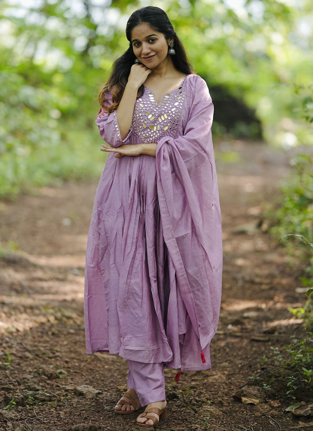 Salwar Suit Mirror Lavender Chanderi Silk T5264