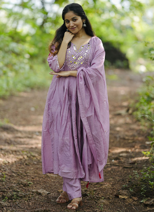 Salwar Suit Mirror Lavender Chanderi Silk T5264