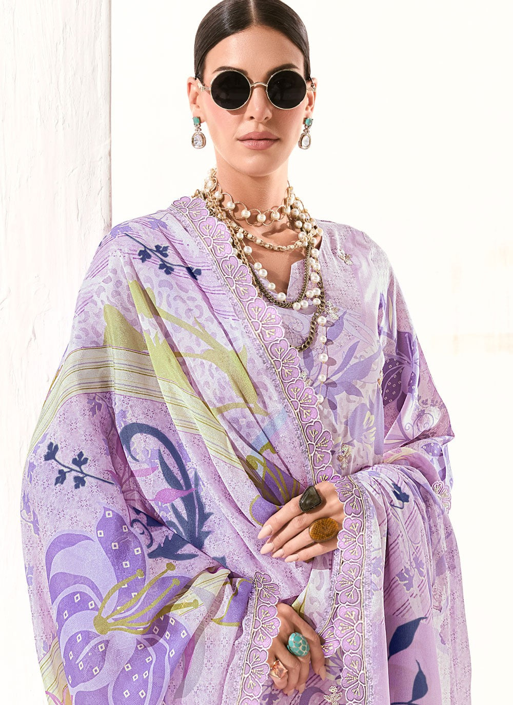 Pant Style Suit Digital Print, Embroidered, Patch, Resham Lavender T7904