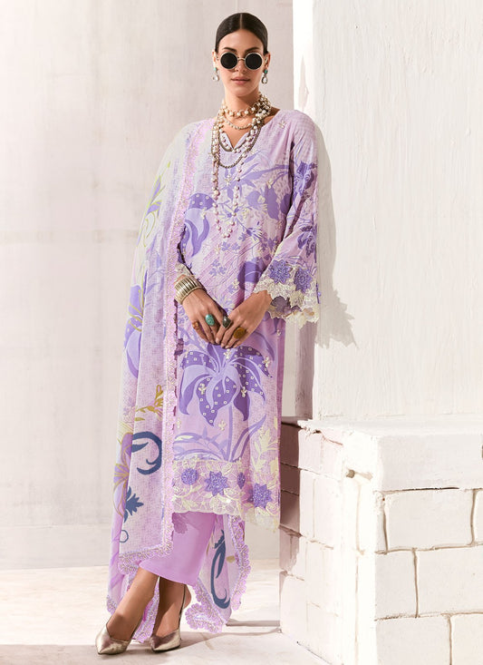 Pant Style Suit Digital Print, Embroidered, Patch, Resham Lavender T7904