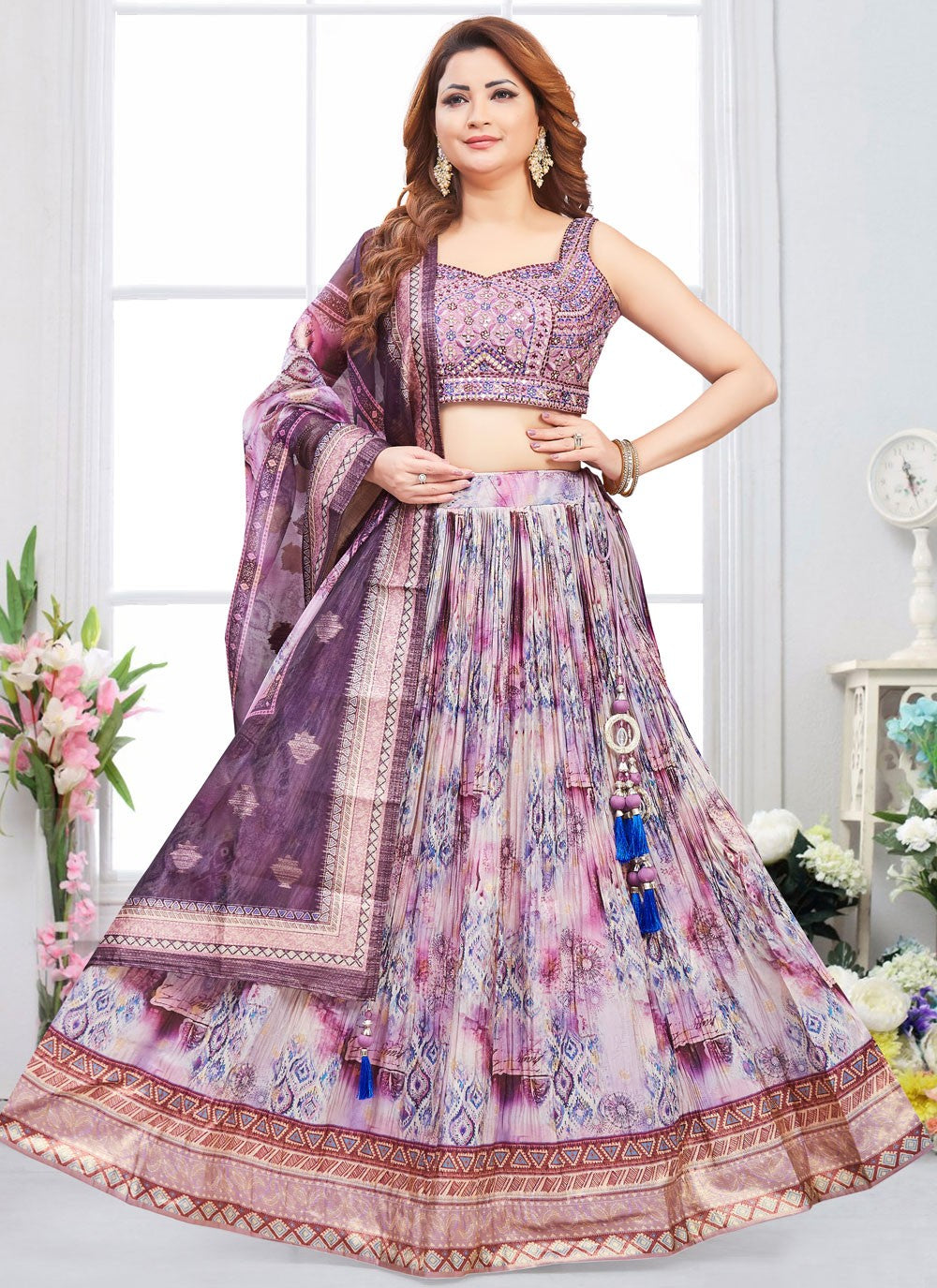Printed Silk Lavender Lehenga Choli L3480