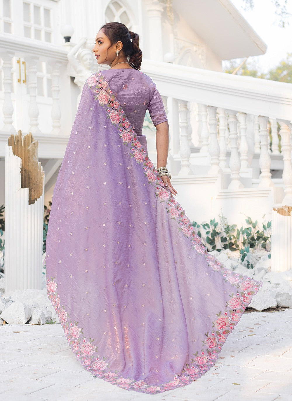 Traditional Printed Lavender Crush Saree S12548