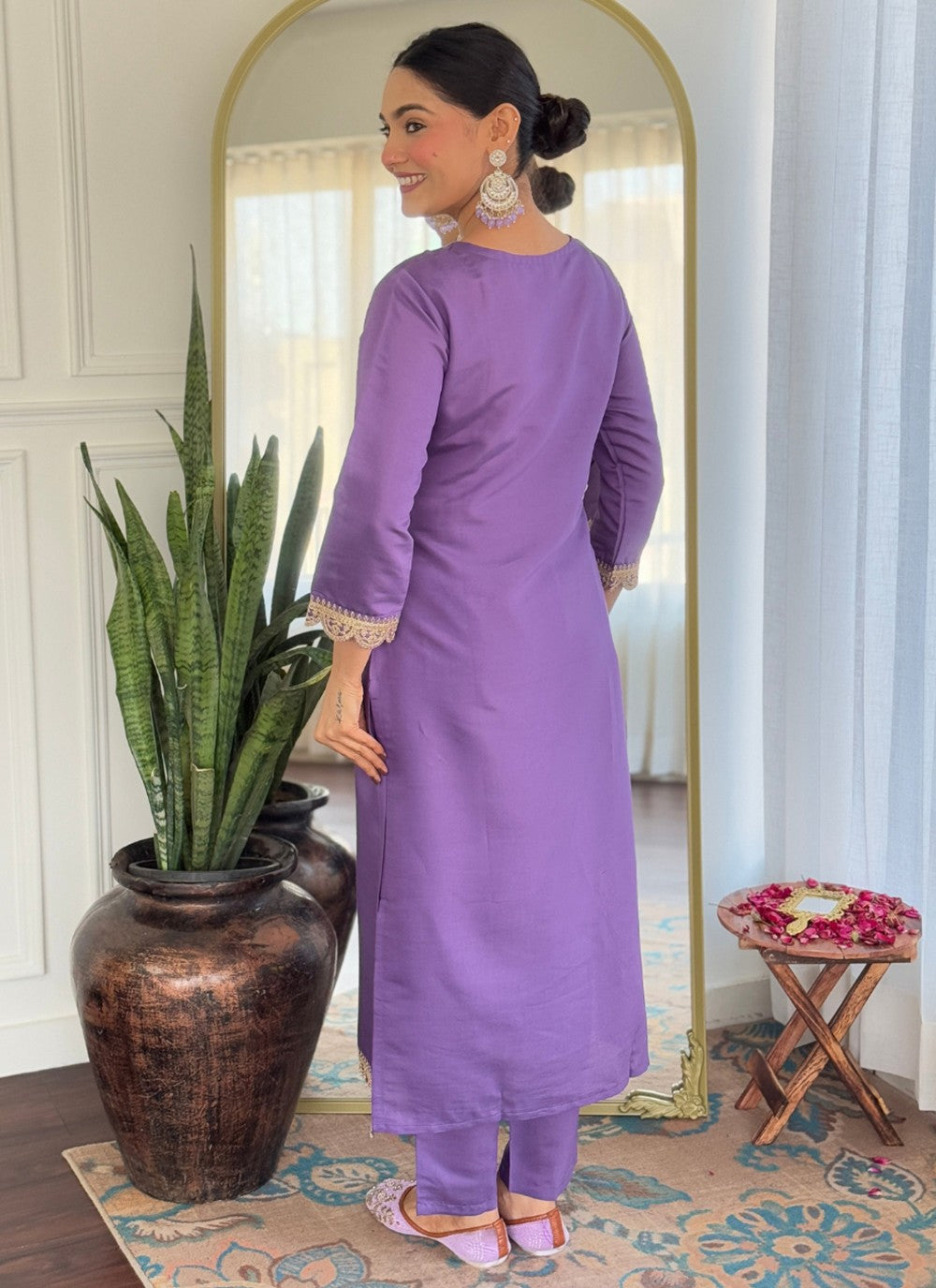 Salwar Suit Embroidered, Printed Lavender T7369