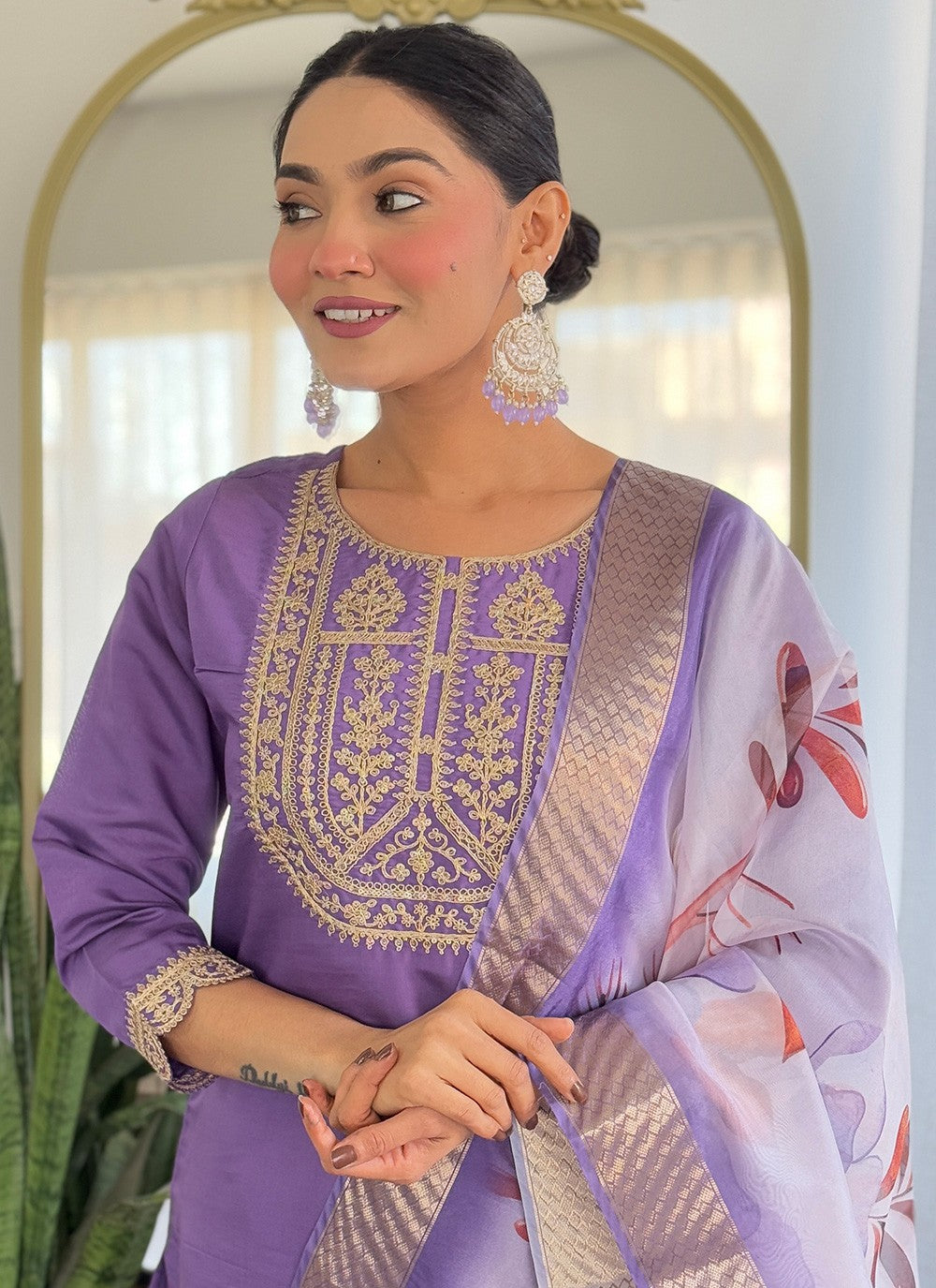 Salwar Suit Embroidered, Printed Lavender T7369