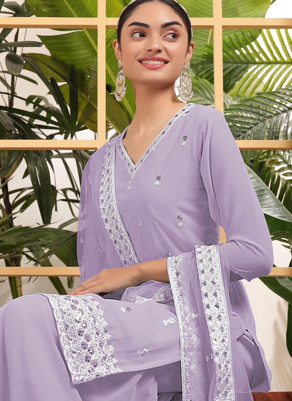 Embroidered Georgette Lavender Salwar Suit T5960