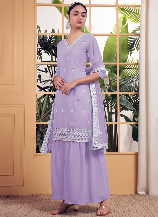 Embroidered Georgette Lavender Salwar Suit T5960