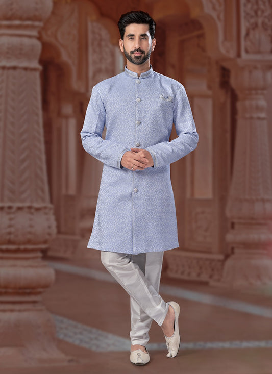Embroidered Banarasi Jacquard Lavender Indo Western - M6890